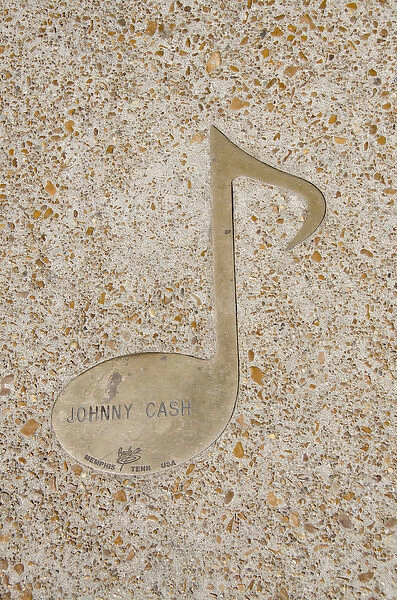 Tennessee, Memphis, Beale Street. Sidewalk note marker for famous Country music star
