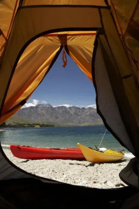 Framed Print : Tent, Kayaks and The Remarkables, Lake Wakatipu, Queenstown, South Island, New Zealand Framed Print : Tent, Kayaks and The Remarkables, Lake Wakatipu, Queenstown, South Island, New Zealand