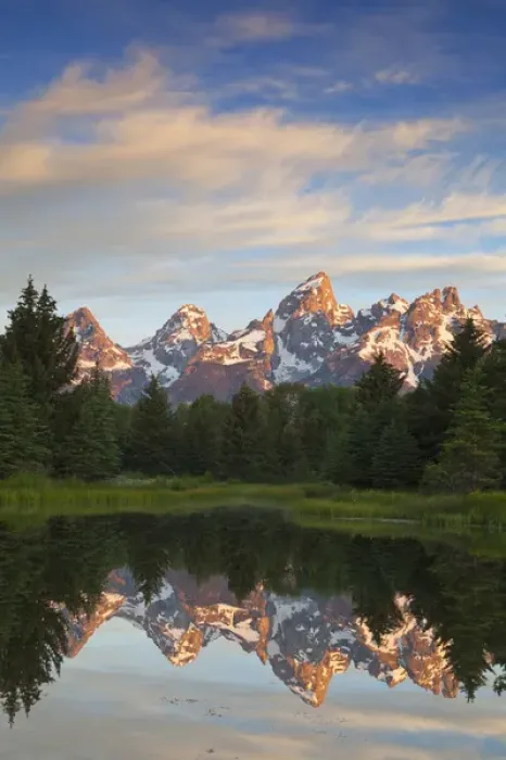Framed Print : Teton Mountain reflect in backwater of Snake River at Scwabacher Landing in Grand