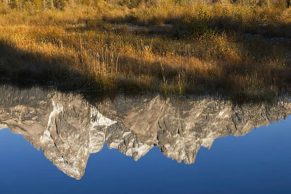 Teton Range reflected in Snake River from Schwabacher Landing, Grand Teton National Park, Wyoming