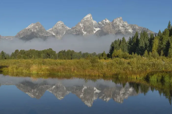 Framed Print : Teton Range reflected in still waters of the Snake River at Schwabacher Landing, Grand Teton National Park, Wyoming Framed Print : Teton Range reflected in still waters of the Snake River at Schwabacher Landing, Grand Teton National Park, Wyoming