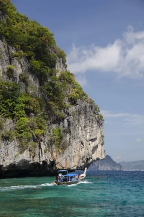Framed Print : Thailand, Andaman Sea, Phuket. Maya Bay, Phi Phi Leh (AKA Phi Phi Island) longtail Framed Print : Thailand, Andaman Sea, Phuket. Maya Bay, Phi Phi Leh (AKA Phi Phi Island) longtail