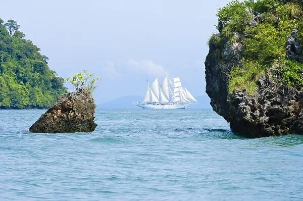 Thailand, Andaman Sea. Star Fyer clipper ship in the Ao Phang Nga Islands in the Andaman Sea
