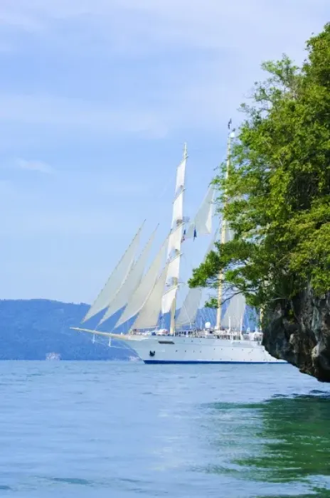 Framed Print : Thailand, Andaman Sea. Star Fyer clipper ship in the Ao Phang Nga Islands in hte Andaman Sea