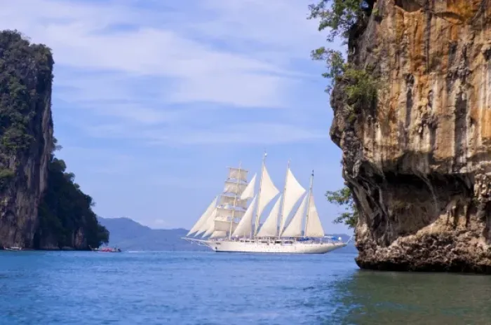 Framed Print : Thailand, Andaman Sea. Star Fyer clipper ship in the Ao Phang Nga Islands in hte Andaman Sea Framed Print : Thailand, Andaman Sea. Star Fyer clipper ship in the Ao Phang Nga Islands in hte Andaman Sea