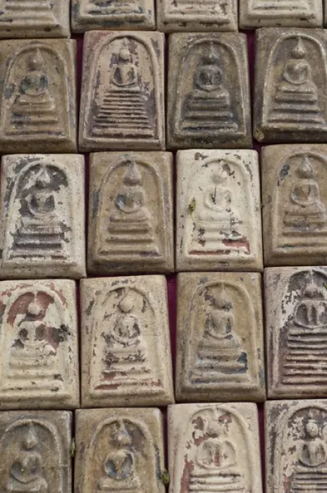 Framed Print : Thailand, Bangkok Amulet Market. Religious amulets, charms, talismans & traditional