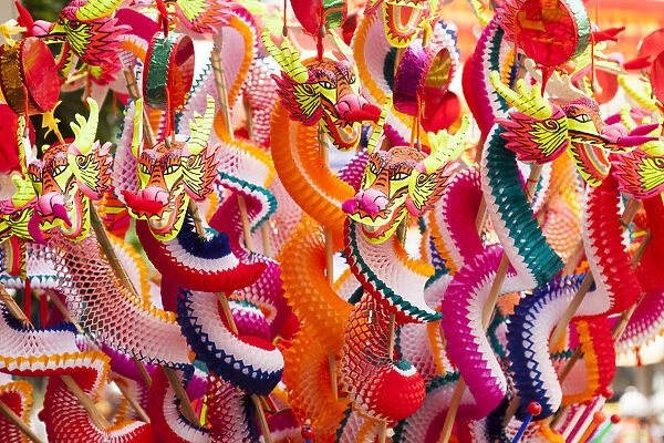 Thailand, Bangkok, Chinatown. Paper dragons for sale