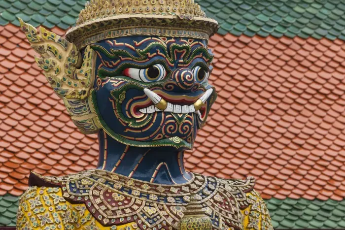 Framed Print : Thailand, Bangkok, Grand Palace. Detail of a large statue Framed Print : Thailand, Bangkok, Grand Palace. Detail of a large statue