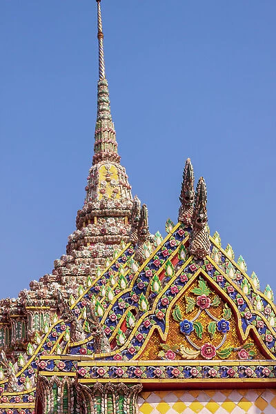 Thailand, Bangkok. Ornate roof at Wat Phra Kaew (Temple of The Emerald Buddha)