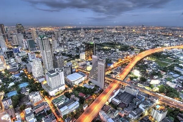 Thailand, Bangkok. Overview of city at dusk