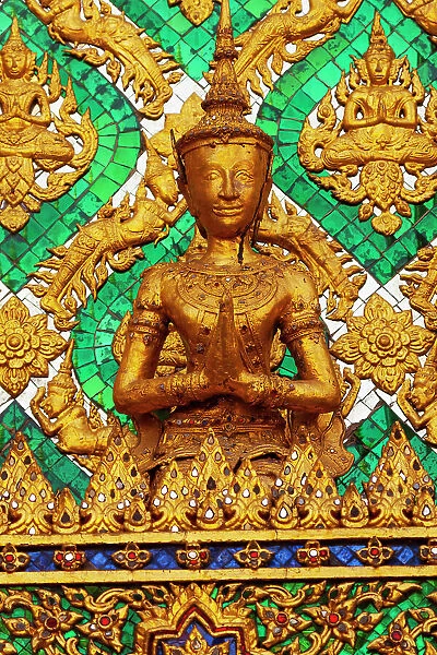 Thailand, Bangkok. Small sculpture detail at Wat Phra Kaew (Temple of The Emerald Buddha)