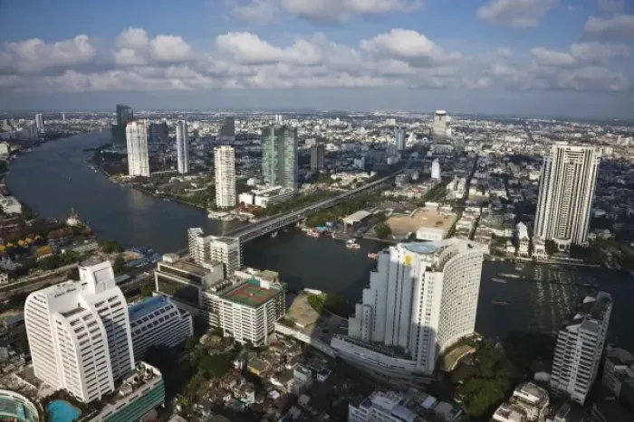 Framed Print : Thailand, Bangkok. View of the Chao Praya River from State Lebua Tower Framed Print : Thailand, Bangkok. View of the Chao Praya River from State Lebua Tower
