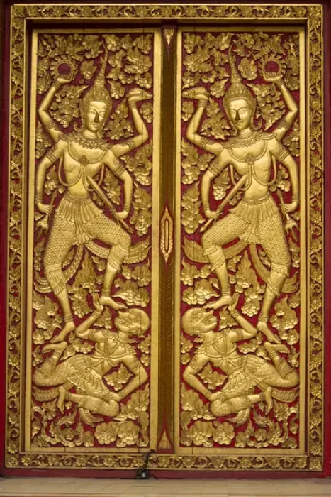 Framed Print : Thailand, Chiang Mai Province, Wat Phra That Doi Suthep. Decorative temple doors