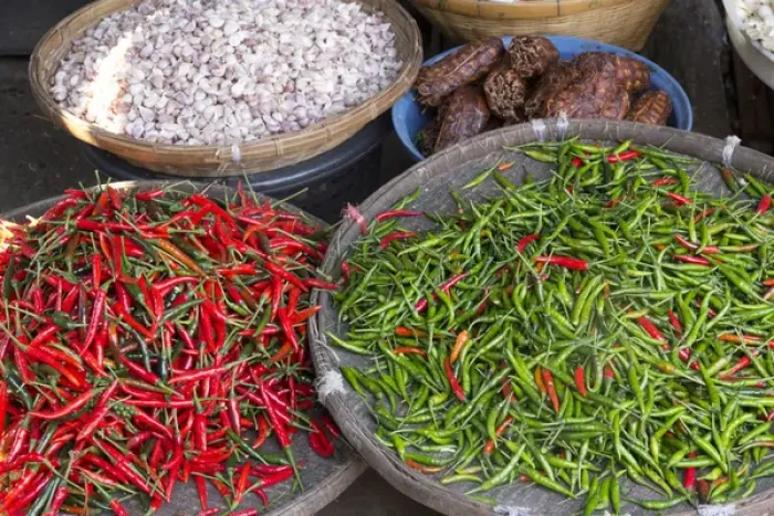 Framed Print : Thailand, Chiang Mai. Thai street vendor of green and red Chilis Framed Print : Thailand, Chiang Mai. Thai street vendor of green and red Chilis