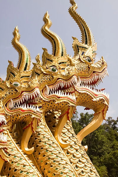 Thailand. Golden dragons at a temple