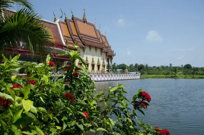 Framed Print : Thailand, Ko Samui (aka Koh Samui). Wat Plai Laem, Buddhist temple located in Framed Print : Thailand, Ko Samui (aka Koh Samui). Wat Plai Laem, Buddhist temple located in