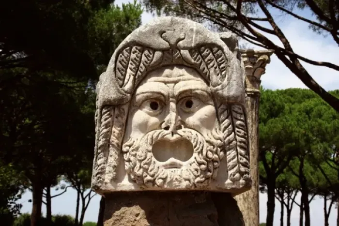 Framed Print : Theatrical mask. Tragedy. Ostia Antica. Italy