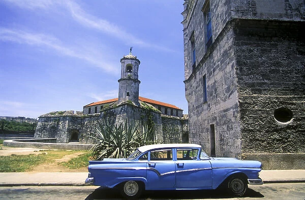 Thick stone walls of El Morro fortress surround the old city of La Havana, Cuba