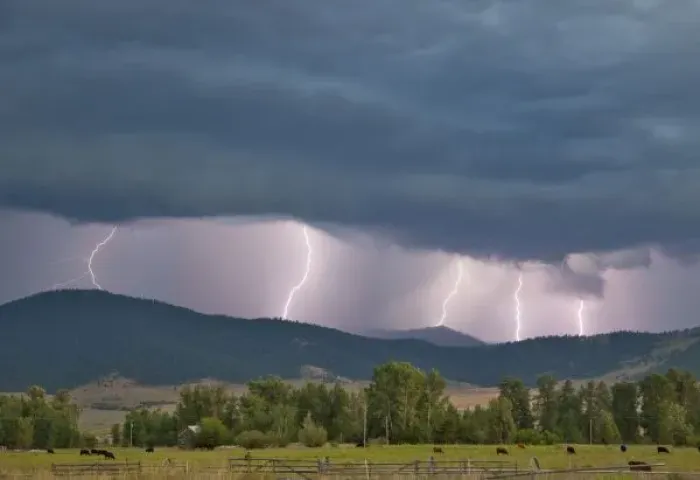 Framed Print : Thunderstorm produced lightning in the Jocko Valley near Arlee, Montana