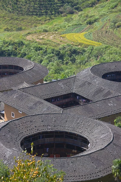 Tianluokeng Tulou cluster, UNESCO World Heritage site, Fujian, China These are earthen houses