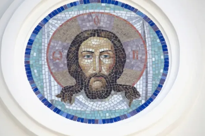 Framed Print : Tile mosaic portrait of Jesus Christ at Church of the Archangel Michael, Sochi, Russia Framed Print : Tile mosaic portrait of Jesus Christ at Church of the Archangel Michael, Sochi, Russia