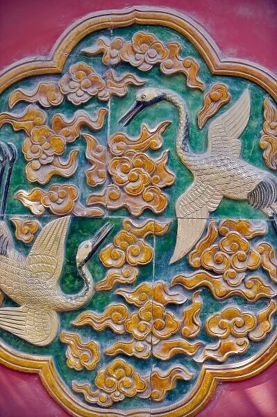 Tile mural of swans and clouds in Forbidden City; Beijing; China, Asia
