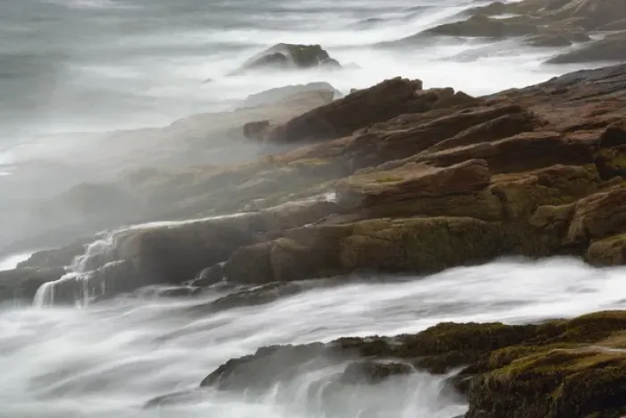Framed Print : Time exposure of waves crashing against granite coastline at dawn, Mount Desert Island Framed Print : Time exposure of waves crashing against granite coastline at dawn, Mount Desert Island