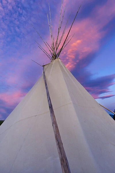 Tipi at sunset at the North American Indian Days in Browning, Montana, USA