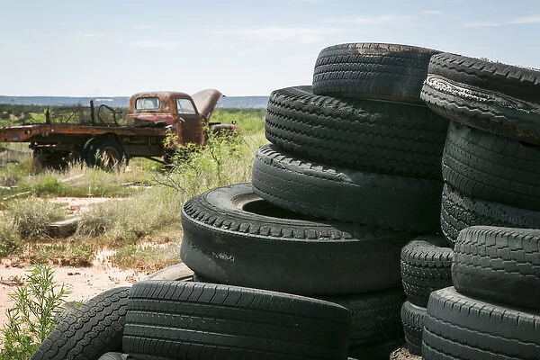 Tire pile at a junk yard, Cuervo, New Mexico, USA. Route 66