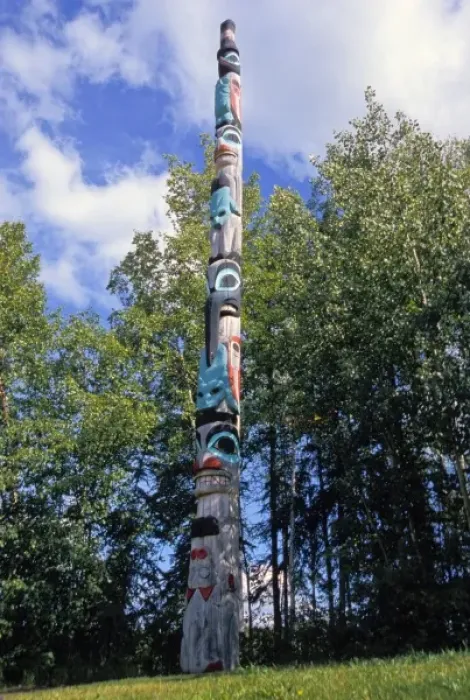 Framed Print : Tlingit carved and painted wooden totem pole on display at the University of Alaska Framed Print : Tlingit carved and painted wooden totem pole on display at the University of Alaska