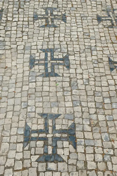 Framed Print : Tomar, Portugal. Traditional cobblestone sidewalk but with Templar crosses Framed Print : Tomar, Portugal. Traditional cobblestone sidewalk but with Templar crosses