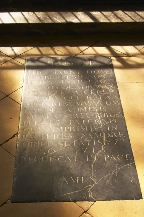 Framed Print : The tomb grave in a church of the monk Dom Pierre Perignon ( the father of champagne )