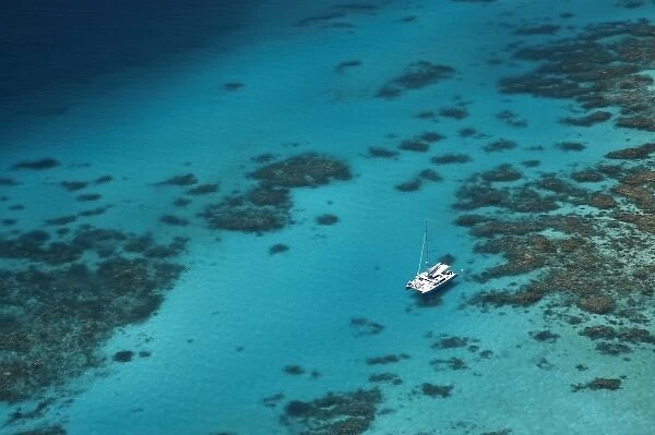 Tongue Reef and Yacht, Great Barrier Reef Marine Park, North Queensland, Australia