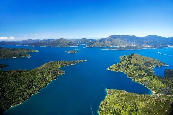 Torea Bay, Queen Charlotte Sound, Marlborough Sounds, South Island, New Zealand - aerial