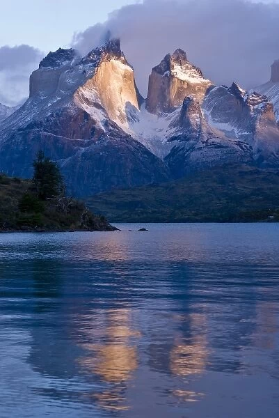 Torres Del Paine National Park, Cuernos at sunrise with reflection, Region 12, Chile