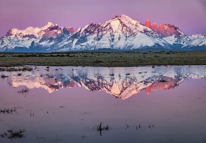 Framed Print : Torres del Paine reflection sunrise, Chile