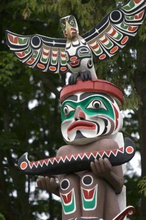 Framed Print : Totem pole located in Stanley Park at Vancouver, British Columbia, Canada