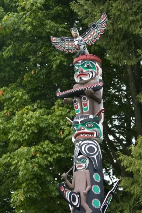 Framed Print : Totem pole located in Stanley Park at Vancouver, British Columbia, Canada