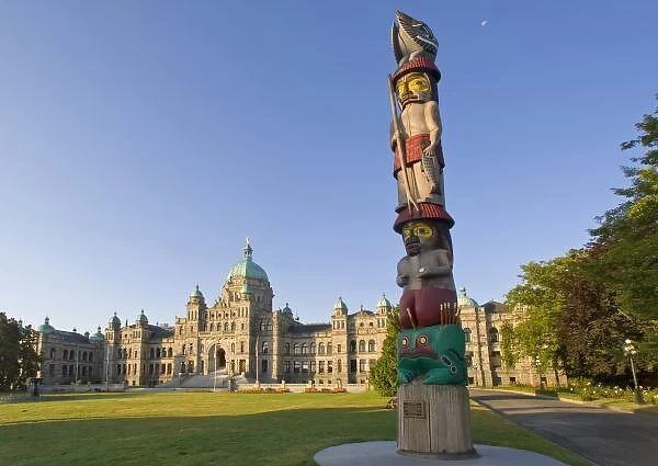Totem pole at the Parliament building in Victoria British Columbia Canada