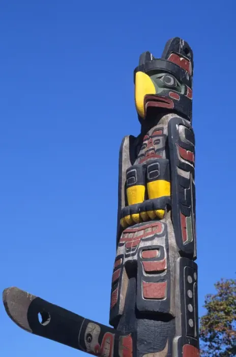 Framed Print : A totem pole In Vancouver, Canada. totem pole, eagle, wood, carving, northwest indians