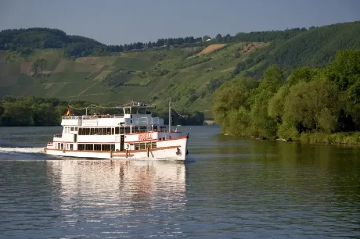 Framed Print : Tour boat on the Mosel River in northwest Germany Framed Print : Tour boat on the Mosel River in northwest Germany