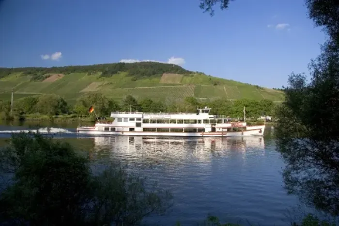 Framed Print : Tour boat on the Mosel River in northwest Germany