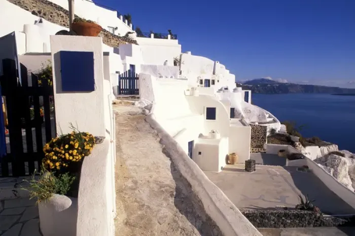 Framed Print : 04. Tourism of Greece White Buildings of Oia, Santorini Greece