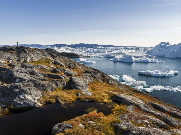 Framed Print : Tourists admiring the fjord. Ilulissat Icefjord also called kangia or Ilulissat Kangerlua