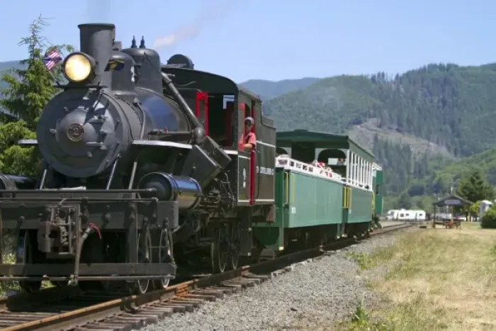 Framed Print : Tourists ride behind a 1910 Heisler Steam Locomotive at Garibaldi, Oregon, USA Framed Print : Tourists ride behind a 1910 Heisler Steam Locomotive at Garibaldi, Oregon, USA
