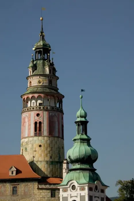 Framed Print : Tower of the chateau and the Saint Jost Church, Cesky Krumlov, Bohemia, Czech Republic Framed Print : Tower of the chateau and the Saint Jost Church, Cesky Krumlov, Bohemia, Czech Republic