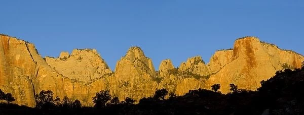 Towers of the Virgin at sunrise in Zion National Park in Utah