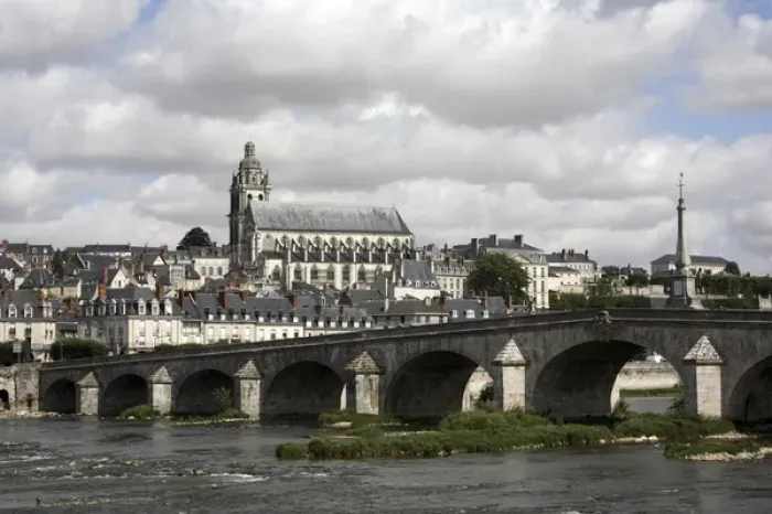 Framed Print : Town of Blois with River Loire in foreground. Loire Valley. France Framed Print : Town of Blois with River Loire in foreground. Loire Valley. France