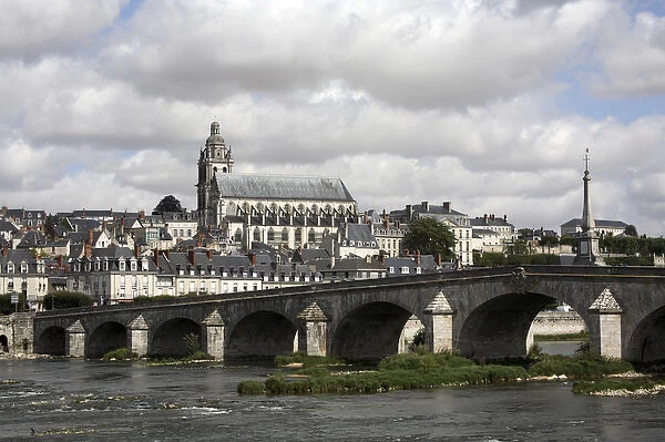 Town of Blois with River Loire in foreground. Loire Valley. France