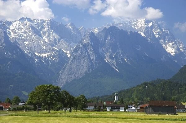 The town of Farchant and the Austrian Alps in Southern Germany